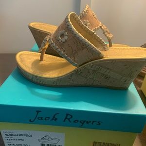 jack rogers marbella mid wedge size 6 Natural Cork and Gold